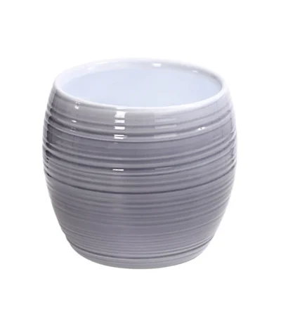 Dehner Keramik-Übertopf Groove, Bauchig, Grau, Ca. Ø15 Cm