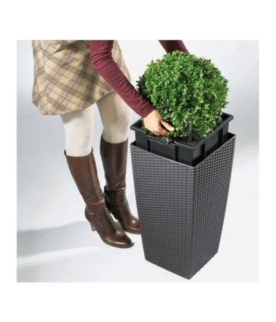 LECHUZA® Kunststoff-Topf Cubico Cottage -Haus Pflanzen Welt 3528429 WE DE 003 LechuzaCubicoCottageBlumenkuebeleckigBlumentopfBlumenvasegrau