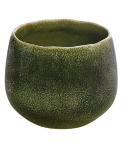 Dehner Keramik-Übertopf Linn, Bauchig, Dunkelgrün