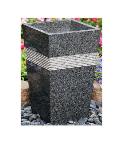 Granit-Pflanztopf, Eckig, Schwarz, 30 X 30 X 49 Cm -Haus Pflanzen Welt 5162243 WE MO 001 GranitPflanztopfeckig