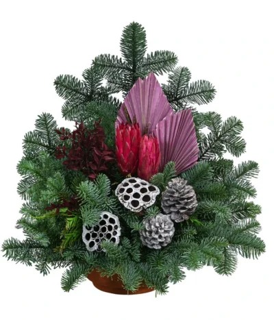 Grabgesteck In Terrakotta-Schale, Dreieckig, Pink, Ca. B45/H50/T35 Cm