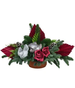 Grabgesteck Im Terrakotta-Topf, Oval, Rot, Ca. B50/H35/T30 Cm