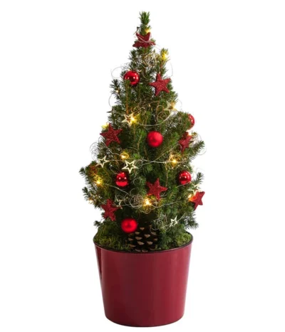 Geschmückter Weihnachtsbaum Antik, Mit Lichterkette, Ca. H50 Cm