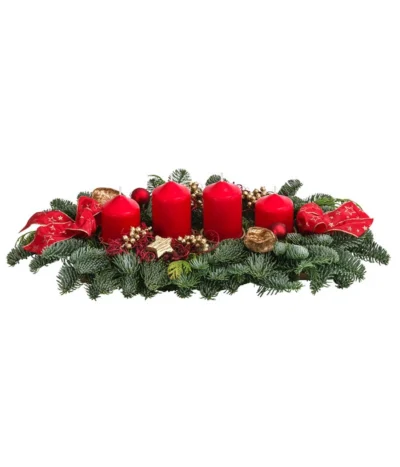 Adventsgesteck, Rot, Ca. B45/H10/T25 Cm