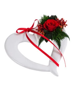 Dehner Keramik-Herz Mit Longlife-Rose Evelin, Ca. B11,5/H3 Cm