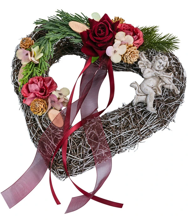 Grabgesteck Eva, Herzförmig, Rot, Ca. B25/H10/T25 Cm 3 Grabgesteck Eva, Herzförmig, Rot, Ca. B25/H10/T25 Cm