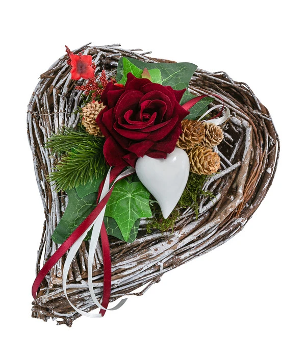 Grabgesteck Bristol, Herzförmig, Rot, Ca. B23/H14/T28 Cm 3 Grabgesteck Bristol, Herzförmig, Rot, Ca. B23/H14/T28 Cm