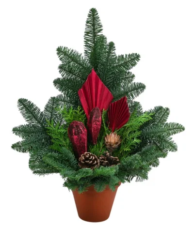 Grabgesteck Im Terrakotta-Topf, Dreieckig, Rot, Ca. B40/H50/T20 Cm