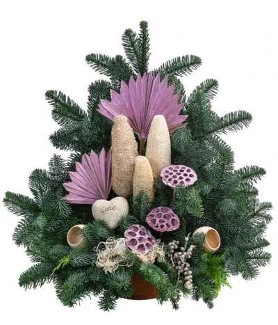 Grabgesteck In Terrakotta-Schale, Dreieckig, Rosa/beige, Ca. B55/H55/T40 Cm