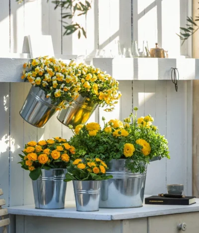 Beet- & Balkonpflanzen-Set Gelber Frühling, 6-teilig -Haus Pflanzen Welt 8815011 8808214 8806606 WE MO 001 RanunkelHornveilchenRosenprimel